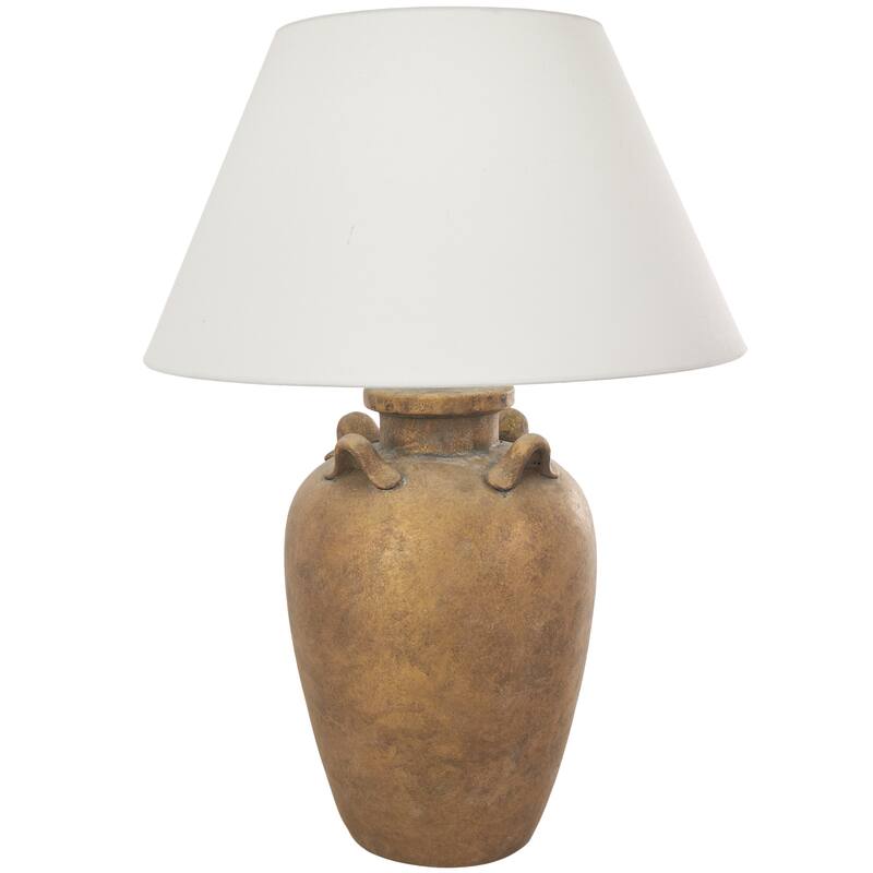 Ceramic Distressed Antique Style Textured Vase Table Lamp with White or Cream Linen Shade - Brown or Black - Roche River Decor - Brown