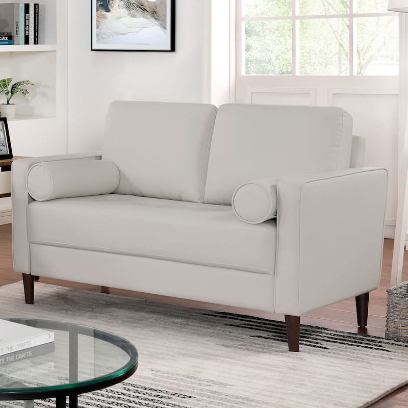 Contemporary Style Off-White 1Pc Sofa Leatherette Upholstered W Usb Bench Style Seating Bolster Pillows - Off White-1