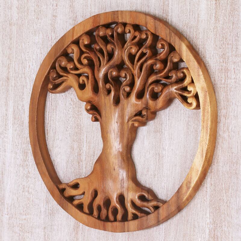 Novica Handmade Tangled Tree Wood Relief Panel