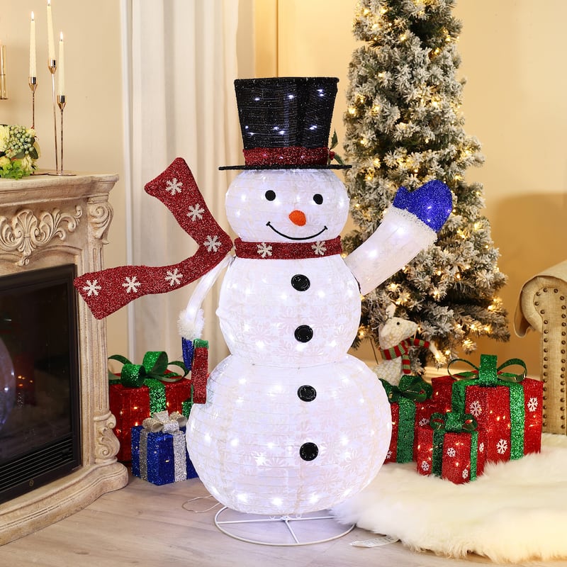 Snowman with Gift Lighted Winter Holiday Yard Decoration - White