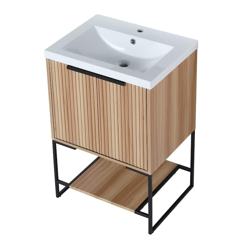 24"/30" Plywood Freestanding Bathroom Vanity Set with White Sink