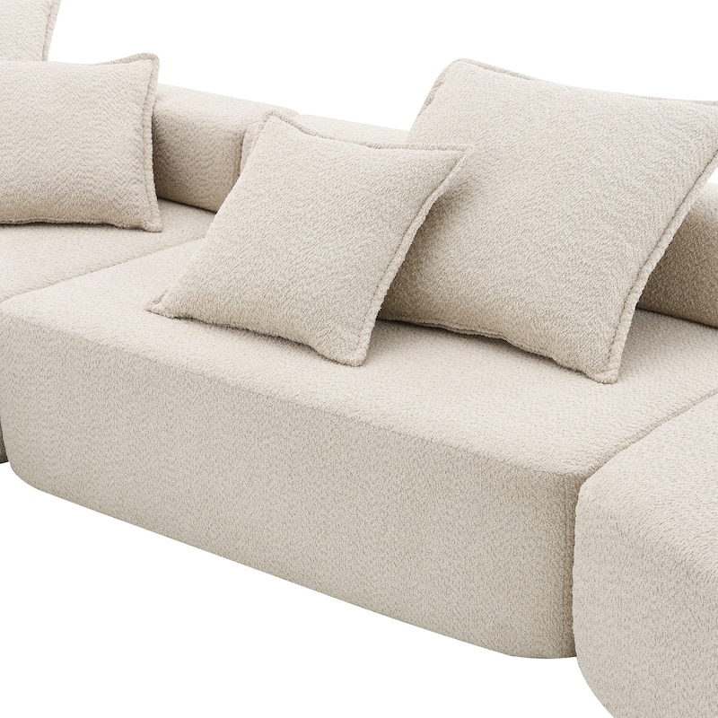 151.5" Boucle Modular Floor Sectional Sofa with Free Combination Design and 6 Pillows