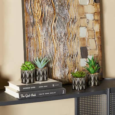 Green Faux Foliage Succulents Artificial Plant with Realistic Leaves and Patterned Porcelain Pot (Set of 4 or 2)