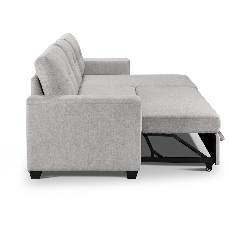 HomeRoots 92" Light Gray Polyester Blend Convertible Futon Sleeper Sofa With Black Legs - 92