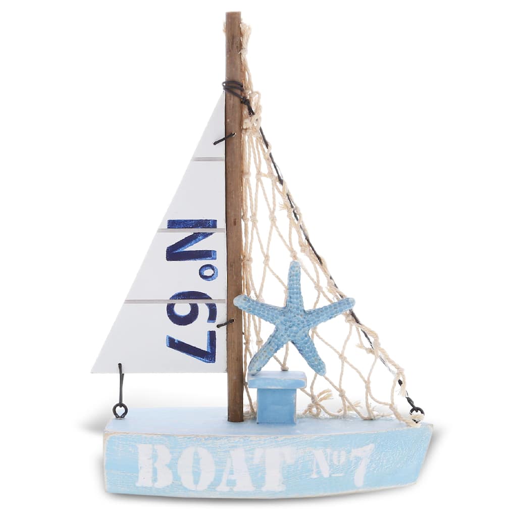 CoTa Global Blue Mist Sailboat Decor - Handmade Wooden Boat Decor - 8 Inch