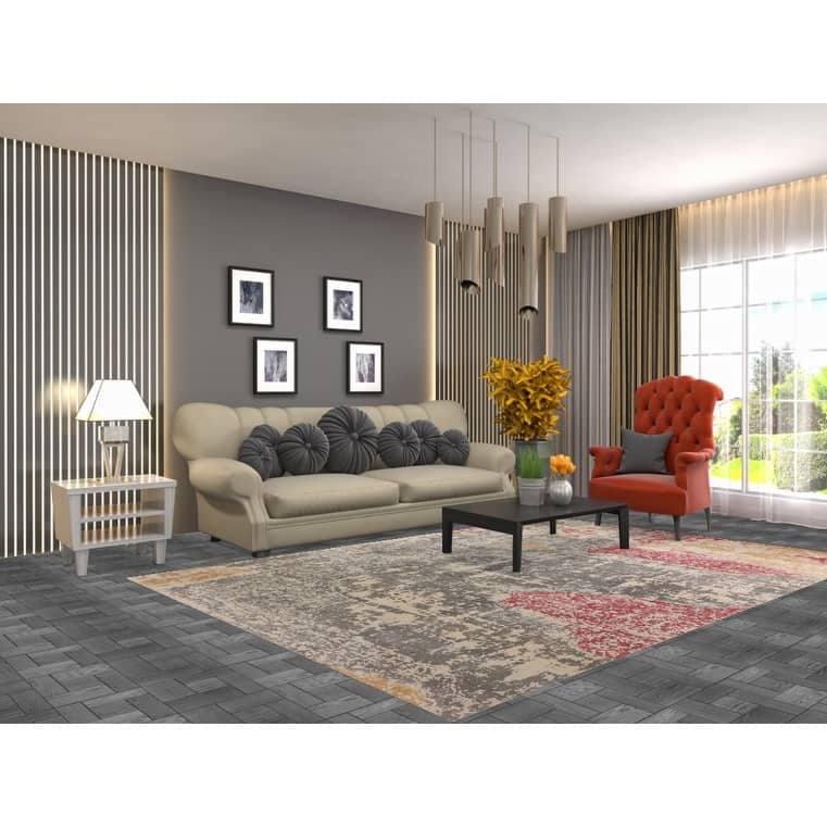 All-Over Abstract Oriental Area Rug Hand-Knotted Wool Carpet - 6'5" X 9'4"