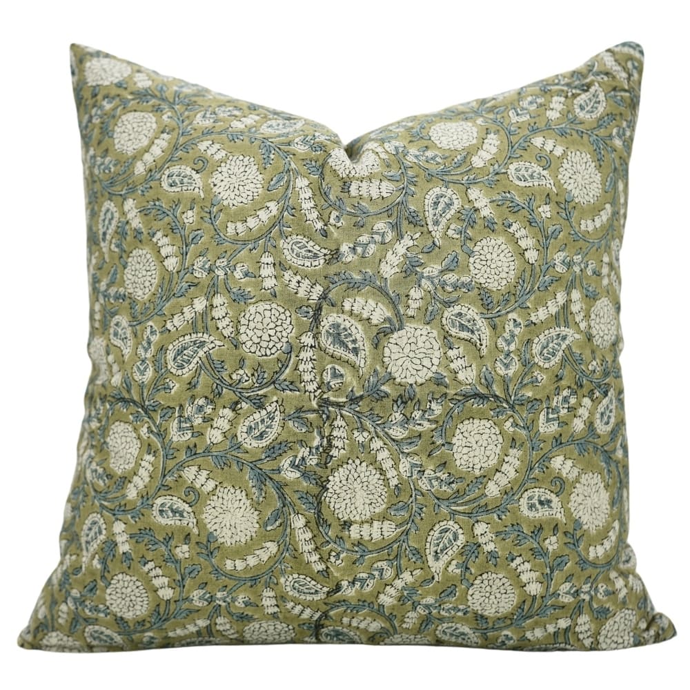 Fabdivine Handmade Dark Blue Block Print Cushion Cover Floral Linen for Living Room Sofa Chair Hotel, Home Decoration, Gopi