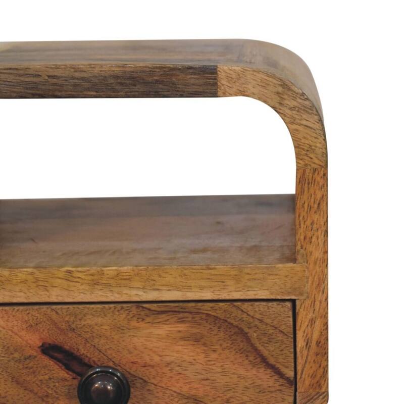 Artisan Furniture Solid Wood Extra Mini Oak-ish Curve Open Slot Bedside, 1 drawer