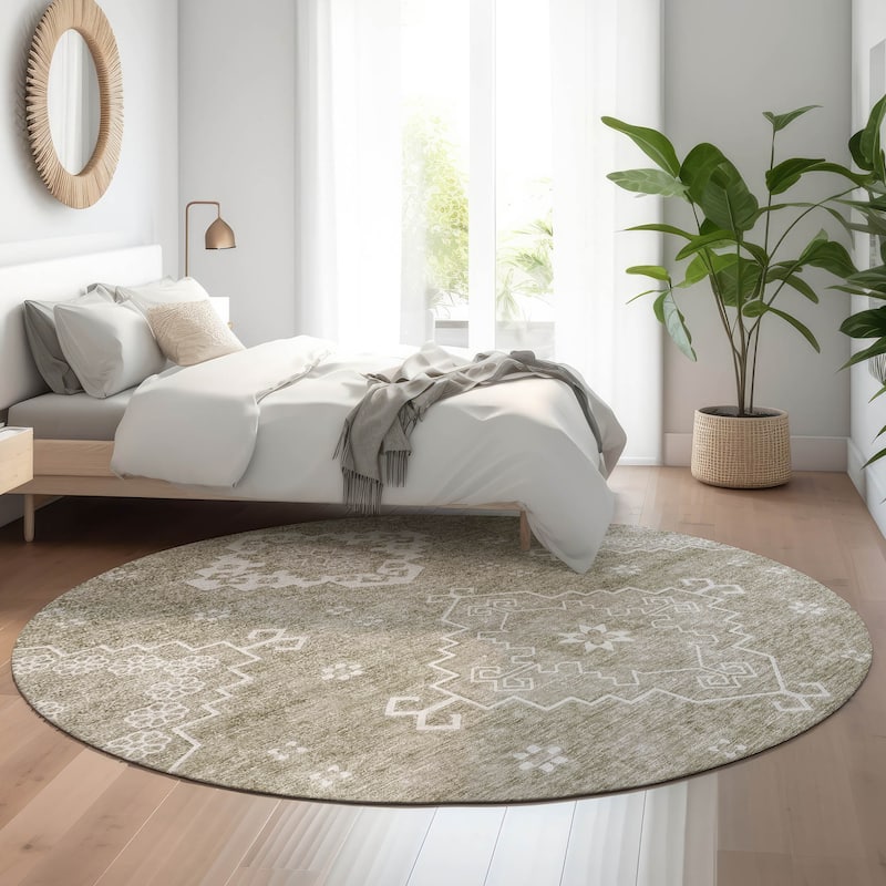 Premium Washable Super Soft Boho Global Mayfield Rug - Taupe - 8' x 8' - Round