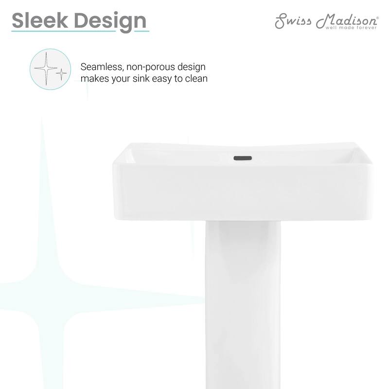 Bastille Square Two-Piece Pedestal Sink - 23.65" x 16.55" 33.05"