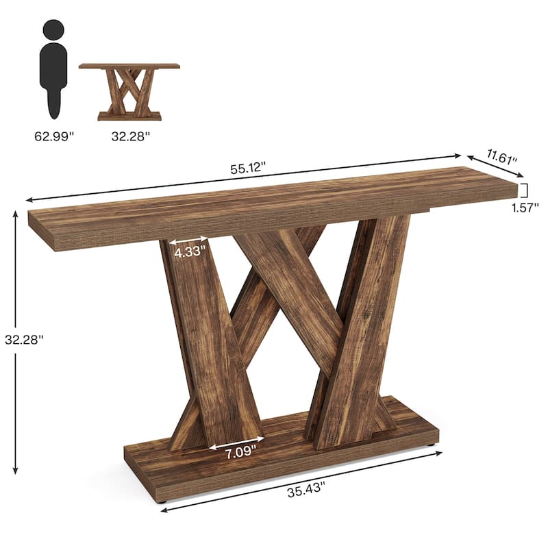 55'' Farmhouse Console Table, Wood Entryway Table with Geometric Base