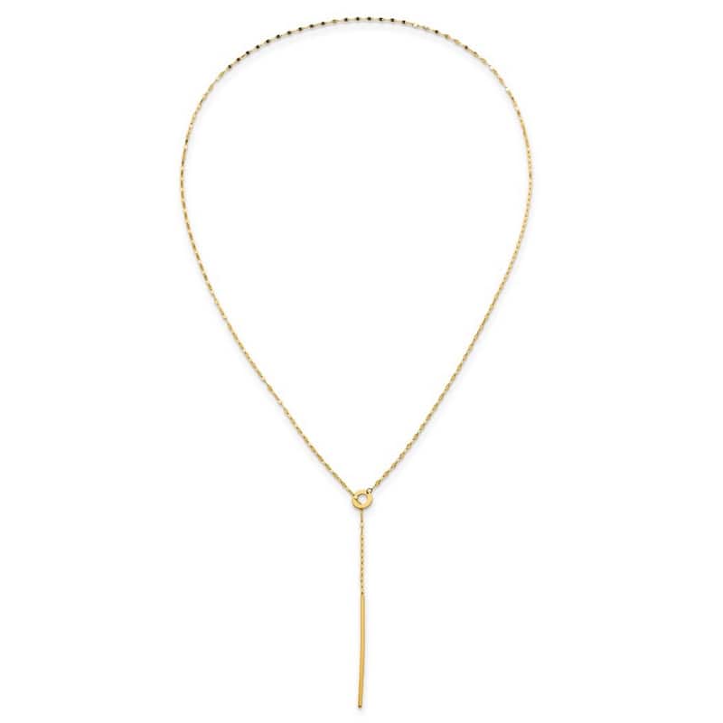 Curata Italian 14k Yellow Gold Italian Unusual Bar Circle Lariat Necklace