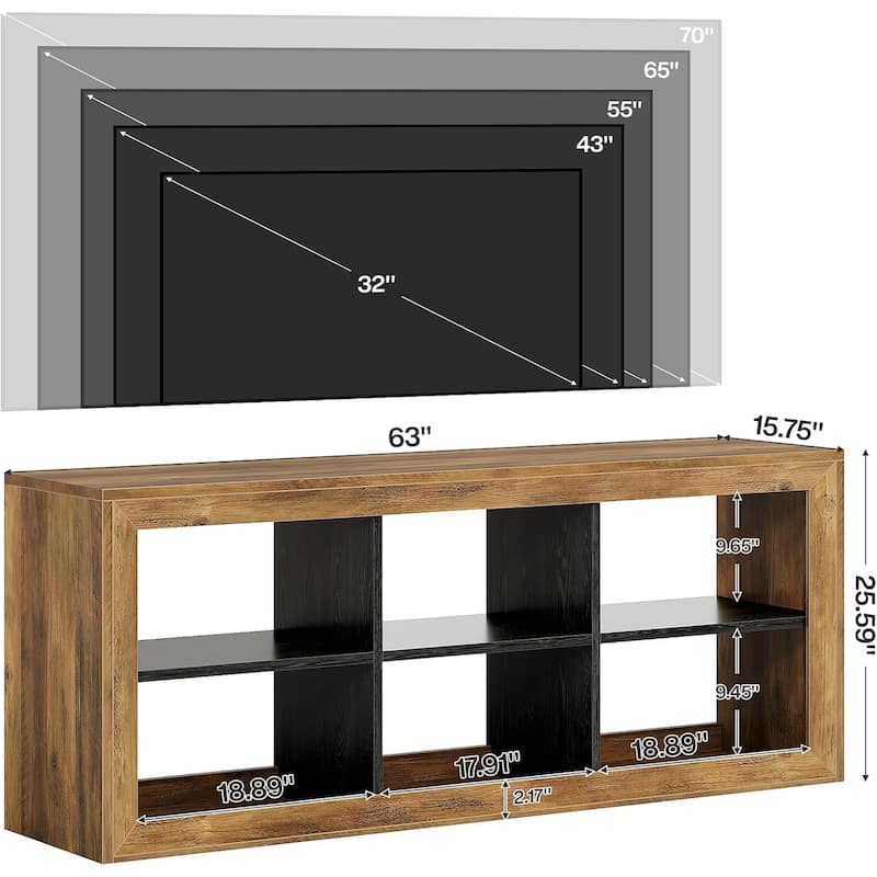 63" TV Stand for Up to 70 Inch TVs, Farmhouse Entertainment Center Media Console - 63" W × 15.75" D × 25.59" H