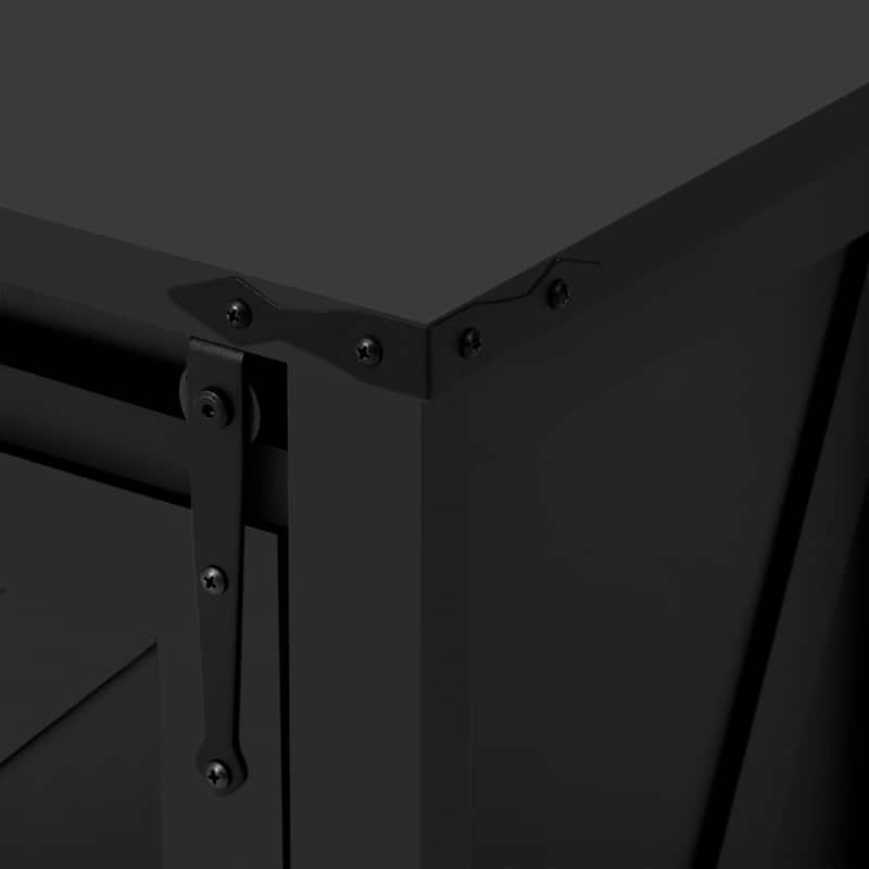 Sideboard with Sliding Barn Doors & 4 Storage Drawers, Wood Buffet Cabinet Table with Power Outlet & Adjustable Shelves