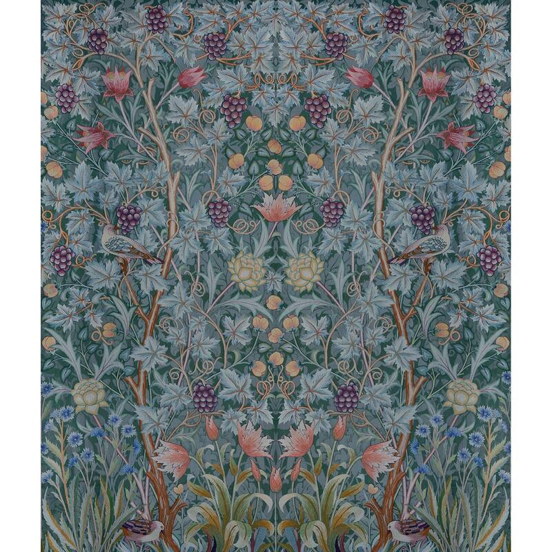 Vine Embroidery Teal Wall Mural