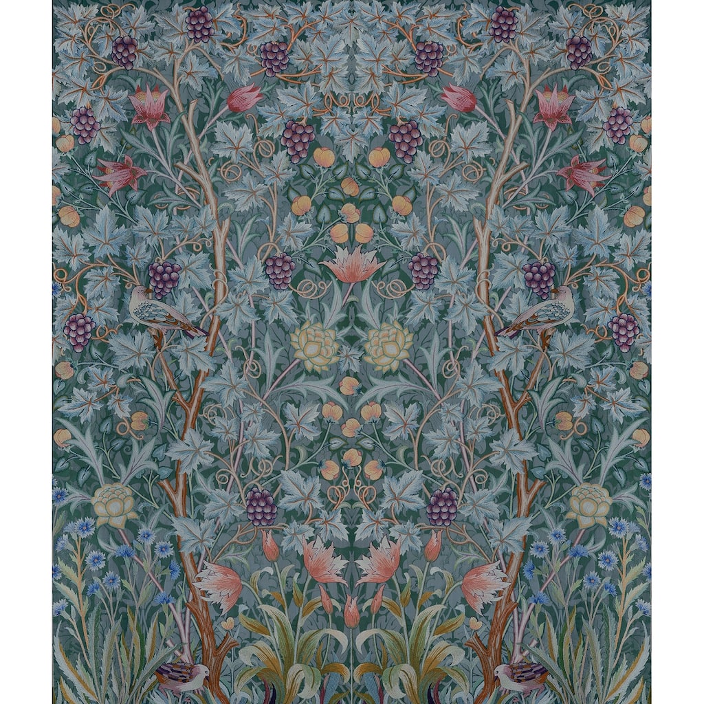 Vine Embroidery Teal Wall Mural