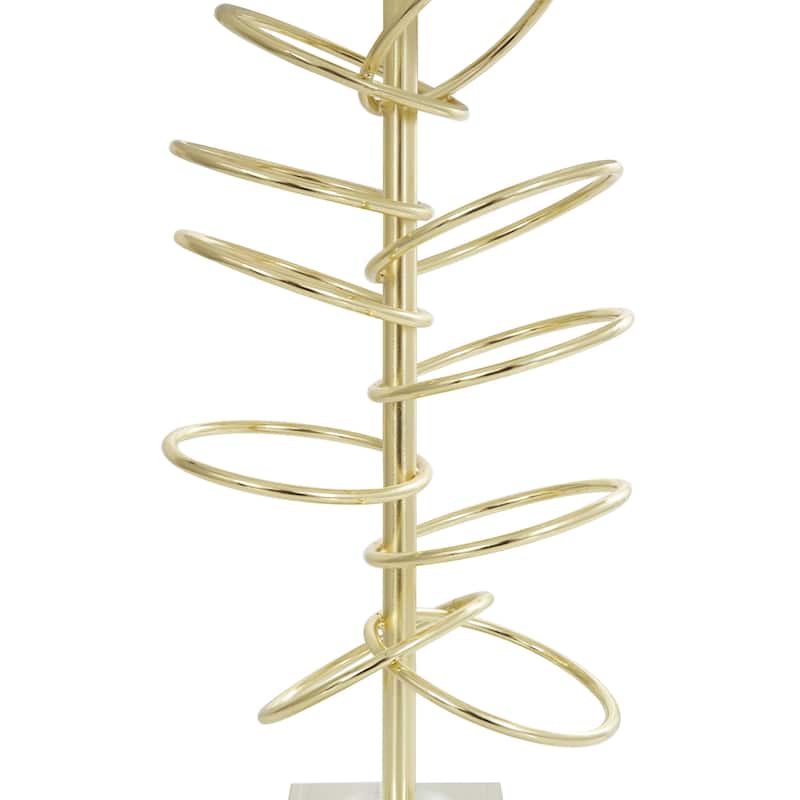 Gold Metal Overlapping Ring Abstract Room Accent Lamp with Elevated Square Glass Base