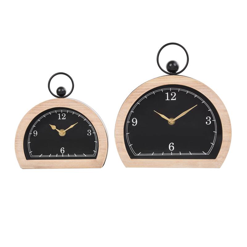 White or Black Wooden Semicircle Clock with Brown Wooden Frame and Ring Handle (Set of 2)