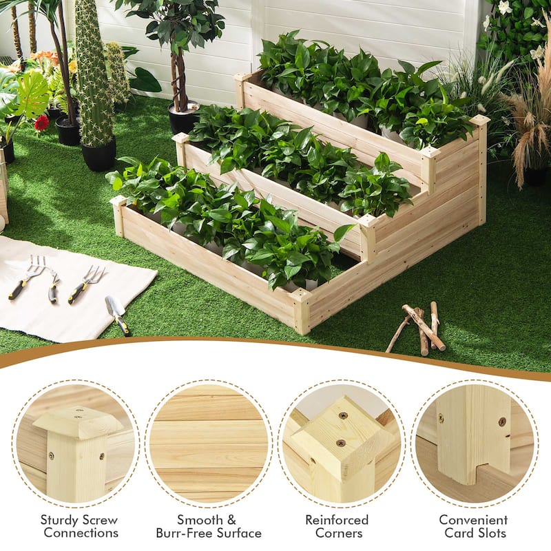 3-Tier Raised Garden Bed Wood Planter Kit for Flower Vegetable Herb ...