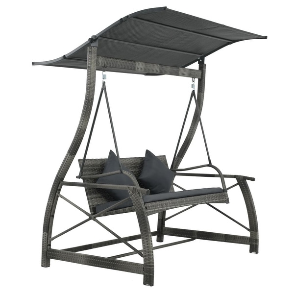 vidaXL Porch Swing Chair Poly Rattan Wicker Gray Outdoor Garden Bench Seat