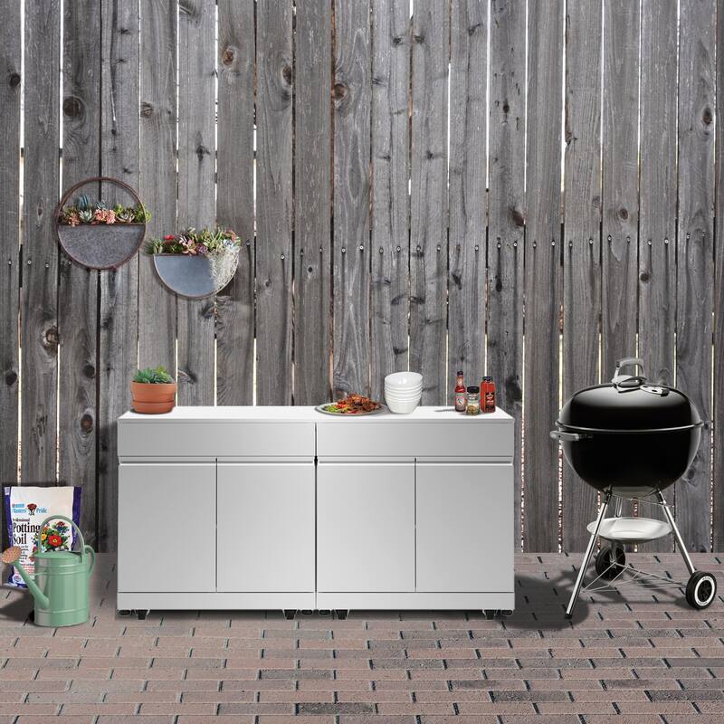 Transolid OUC6424 Outdoor Kitchen 64-in x 24-in x 37-in Double Utility Cabinet, Stainless Steel - 64-in x 24-in x 37-in