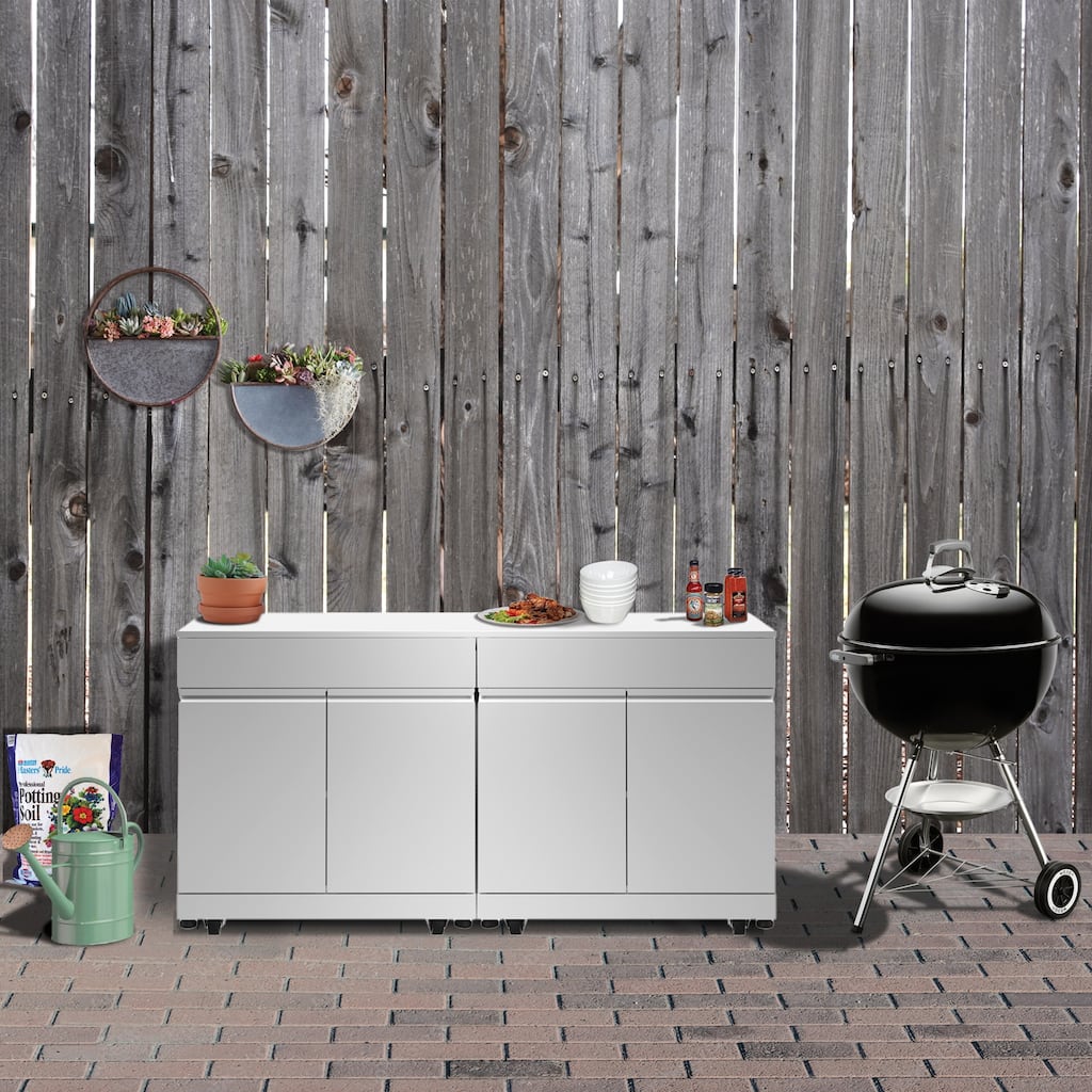 Transolid OUC6424 Outdoor Kitchen 64-in x 24-in x 37-in Double Utility Cabinet, Stainless Steel - 64-in x 24-in x 37-in