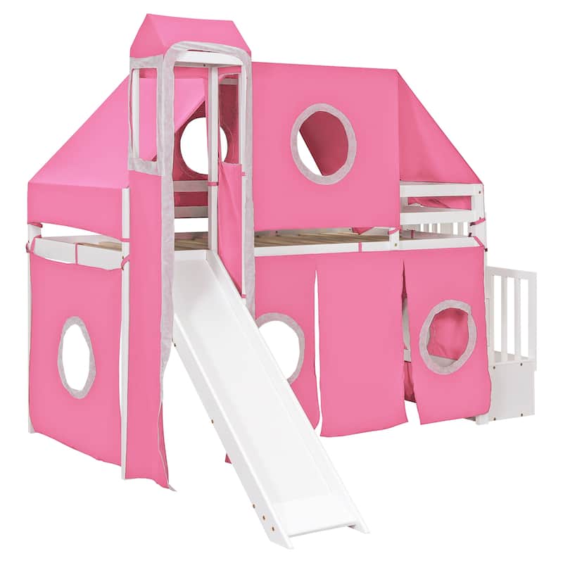 Unique Twin Loft Bed with Tent and Tower for Kids' Fun and Space Saving