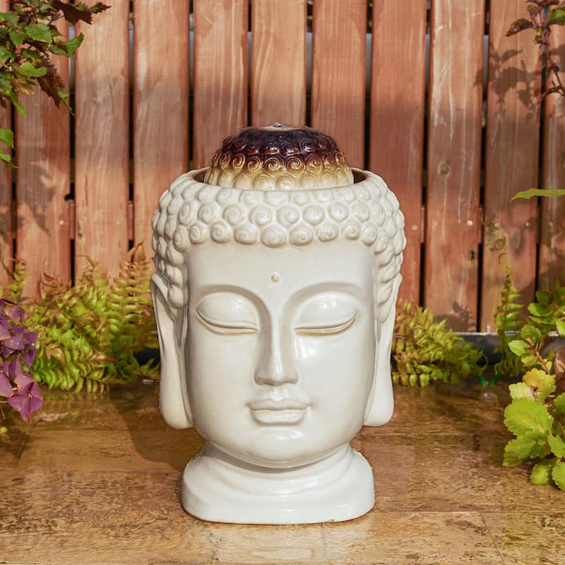 Glitzhome Meditating Buddha Patio Floor Fountain with Lotus and LED