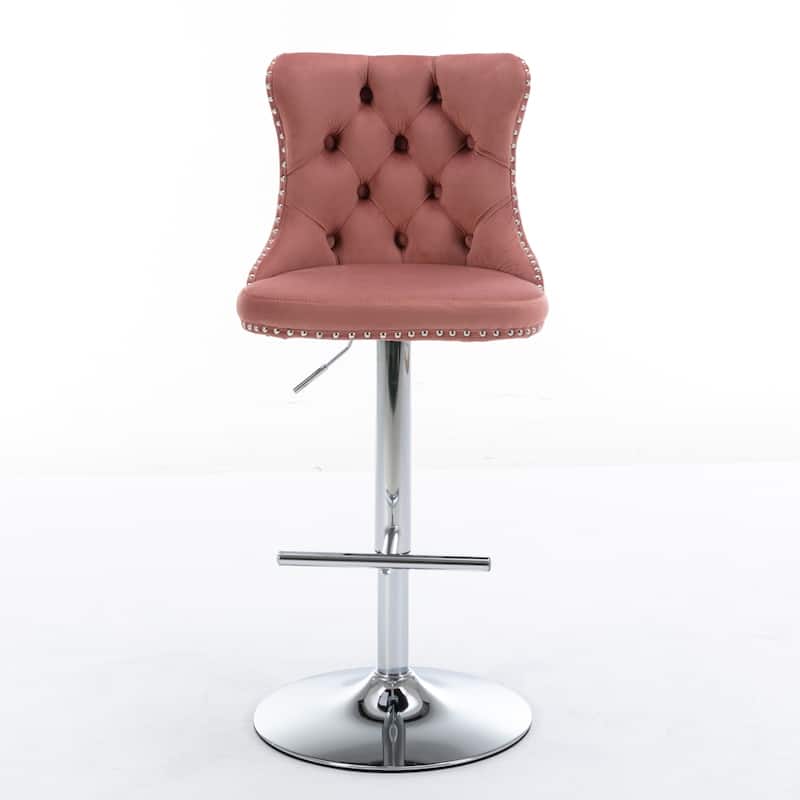 Barstools Adjusatble Seat Height, Modern Upholstered Chrome base Bar Stools with Backs Tufted for Home Pub and（Set of 2）