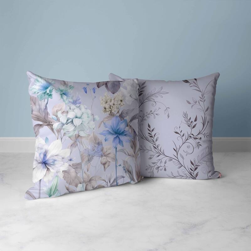 Wildflower Whimsy Faux Suede Reversible Throw Pillow Blue and Silver