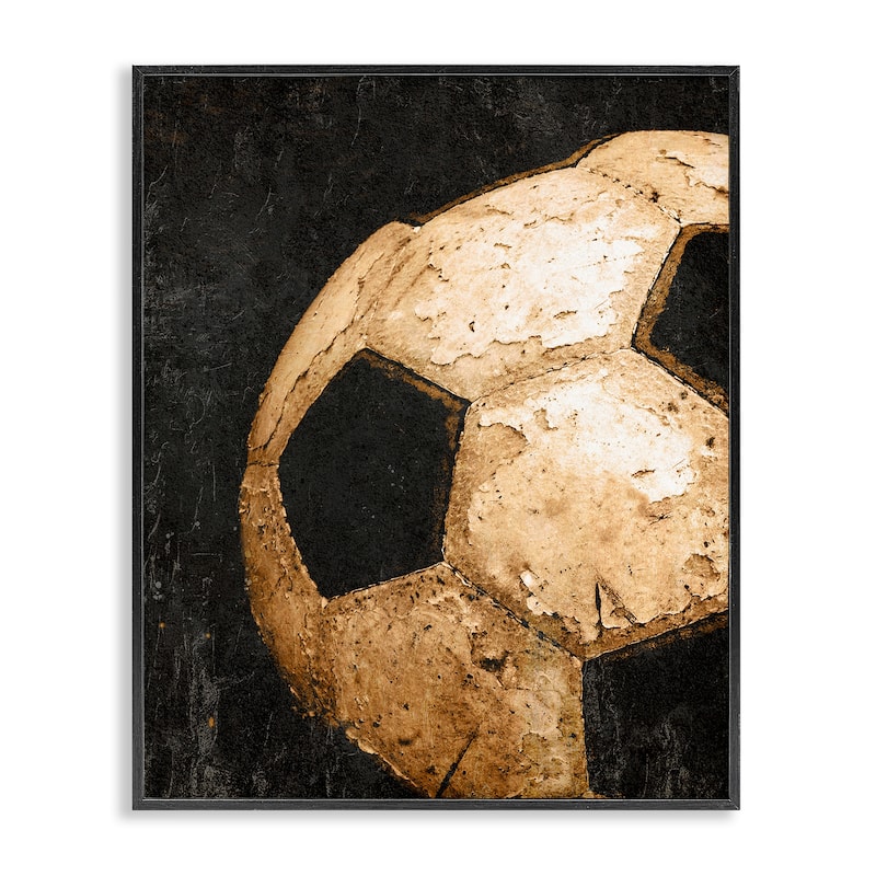 Stupell Vintage Soccer Ball Closeup Framed Giclee Art Design By Kim Allen - 11 x 14 - Black