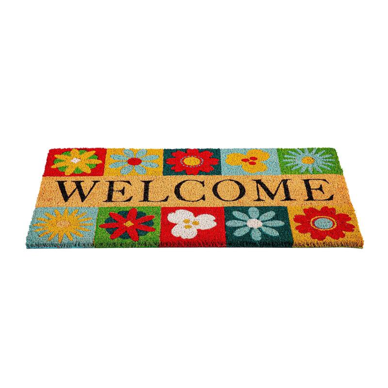 28 in. x 16 in. Big Bold Florals Welcome Tiles Coir Mat