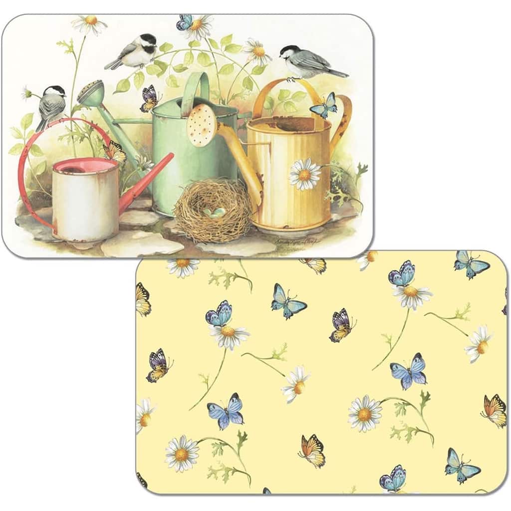 First Dawn Wipe-Clean Reversible Decofoam Placemats, Chickadees & Butterflies, Set of 4, Made in The USA