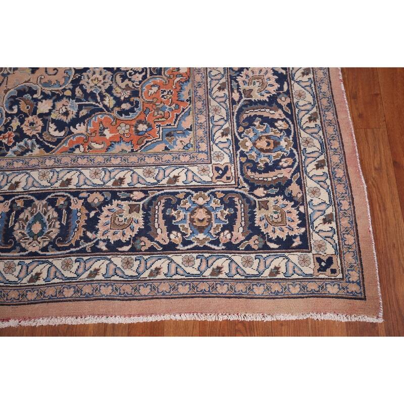 Traditional Mashad Persian Vintage Area Rug Hand-Knotted Wool Carpet - 8'4"x 11'2"