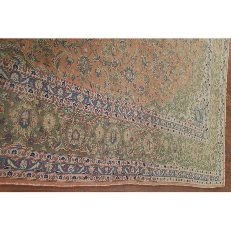 Hand Knotted Oriental 100% Wool Carpet Traditional Floral Oranges & Rust Mashad Area Rug - 13' 4'' X 9' 9''