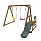 preview thumbnail 2 of 5, 2 in 1 Natural Outdoor Wood Swing Set for Backyard with Slide