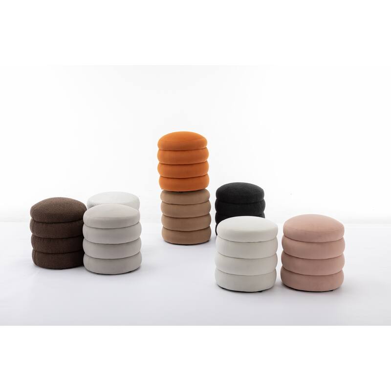 Soft Velvet Round Ottoman Footrest Stool,Pink