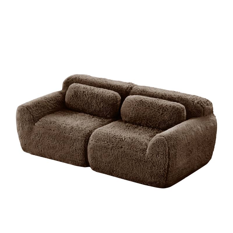 Roomfitters 2-Seater Modular Plush Sectional Sofa, No Assembly High-Density Sponge Couch with Pillows