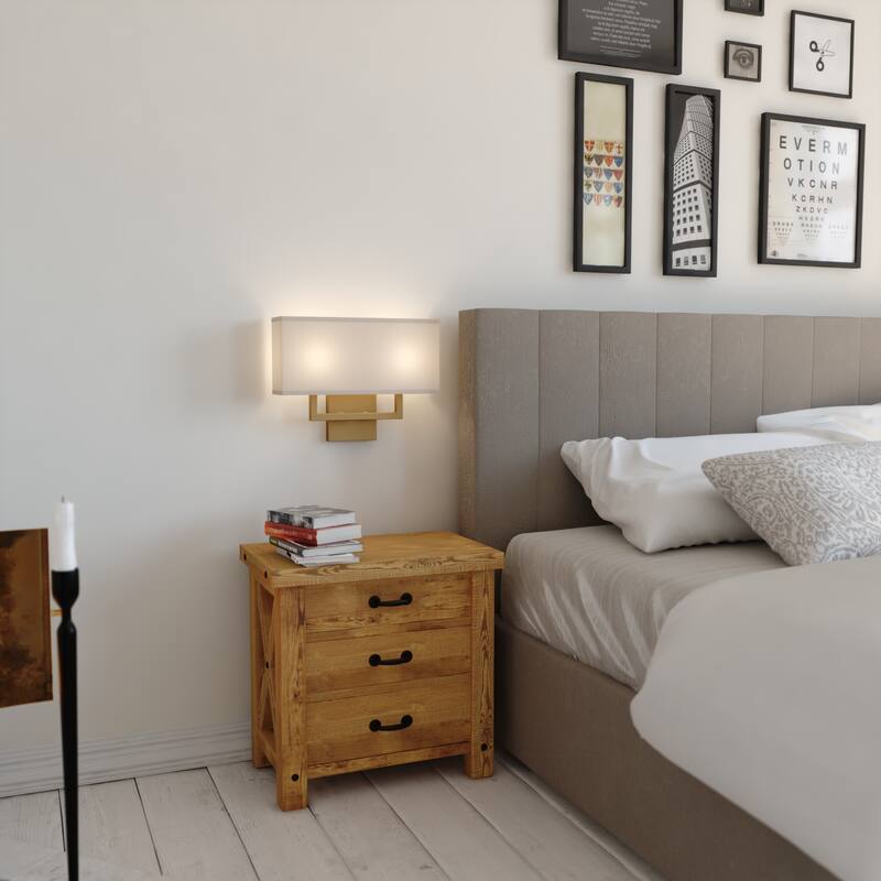 VAXCEL Glenview Satin Brass Gold Contemporary Wall Sconce, White Linen Fabric Shade, Bathroom Vanity Lighting Fixture