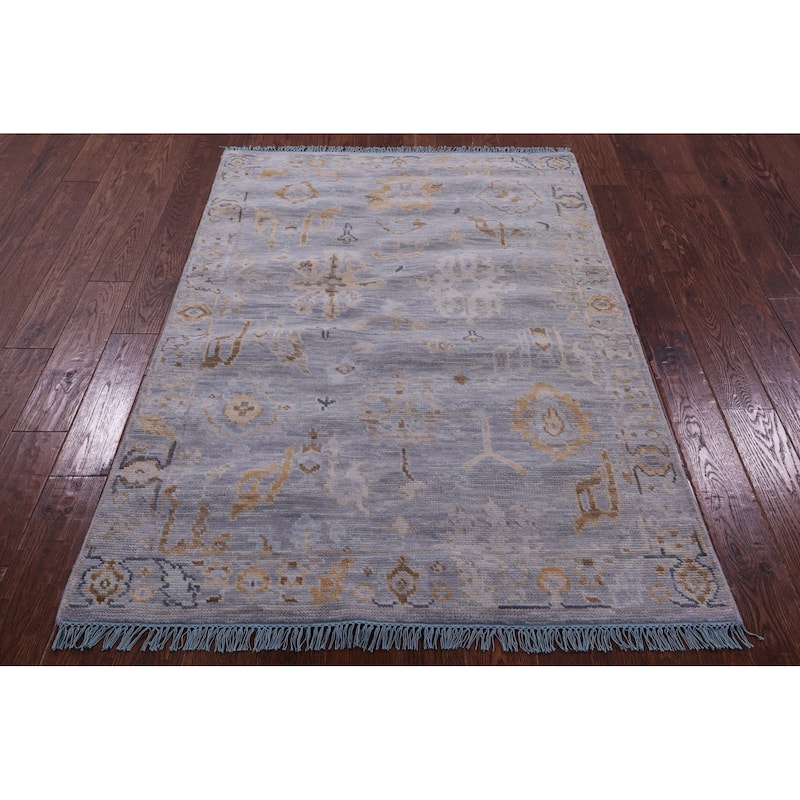 Golden Nile Grey Turkish Oushak Handmade Wool Rug - 4' 1" X 5' 11"