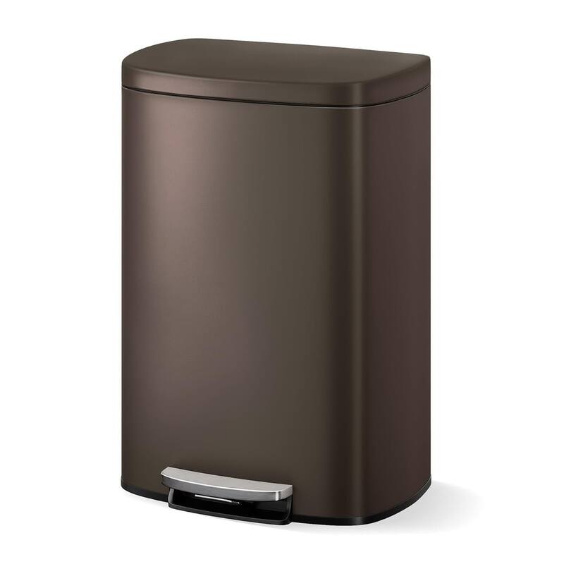 13 Gallon/50 Liter Large Kitchen Trash Can with Lid, Step-On Trash Can with Inner Drum - Brown