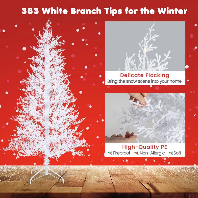 Costway 6 FT Pre-Lit Christmas Tree Snow Flocked Hinged 11 Lighting - See Details