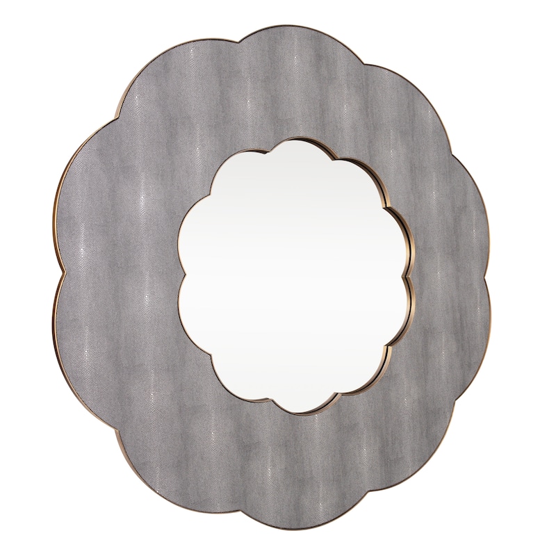 Varaluz Scallop Wall Mirror - Gray Shagreen/Weathered Brass