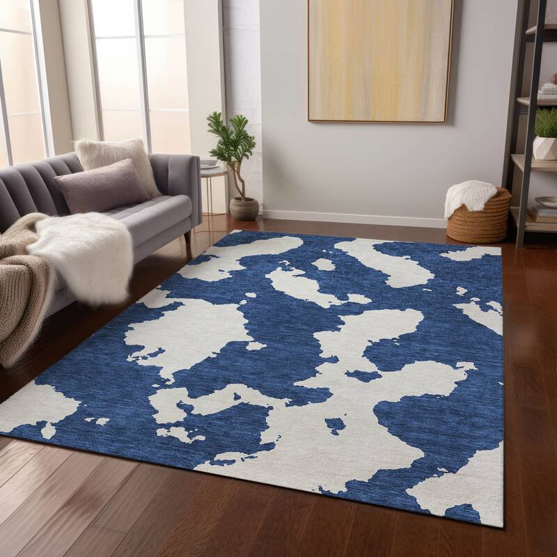 Machine Washable Indoor/ Outdoor Contemporary Abstract Chantille Rug