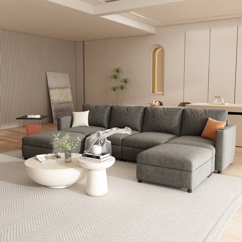 Grey 123" U-Shaped 4-Seater Modular Sectional with Storage Ottomans, Easy to Assemble and Transport