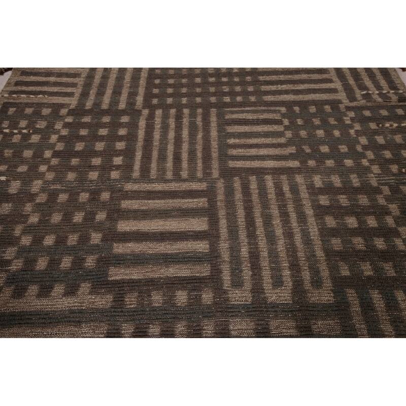 Brown Moroccan Modern Area Rug Hand-Knotted Wool Carpet - 7'9"x 10'8"