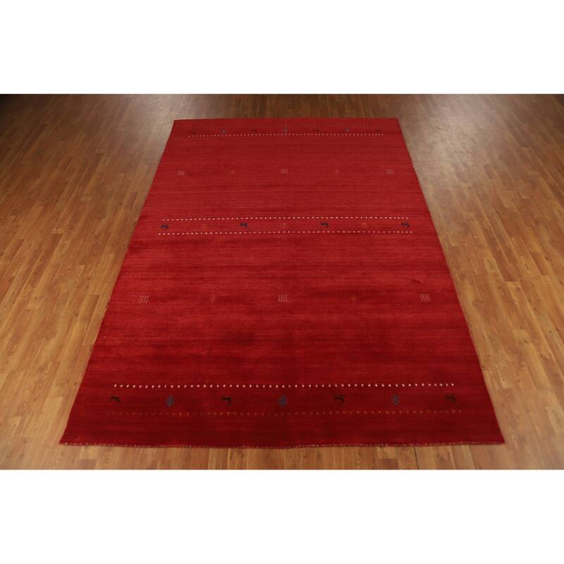 Hand Knotted Oriental 100% Wool Carpet Tribal Animal Pictorial Red Gabbeh Area Rug - 9' 8'' X 6' 7''