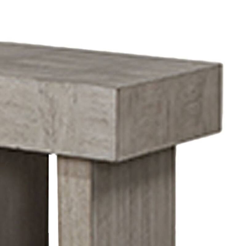 Lezy Side End Table, 22 Inch, Gray Oak Wood Top, Double Pedestal Base