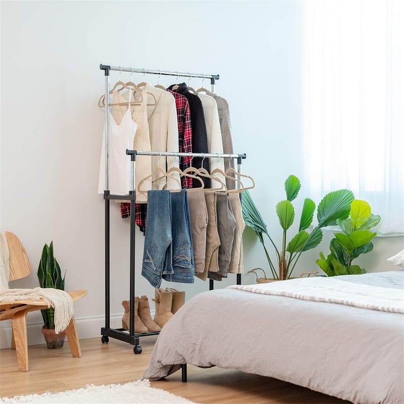 Single Rod Height Adjustable Clothes Rack with Lockable Wheels