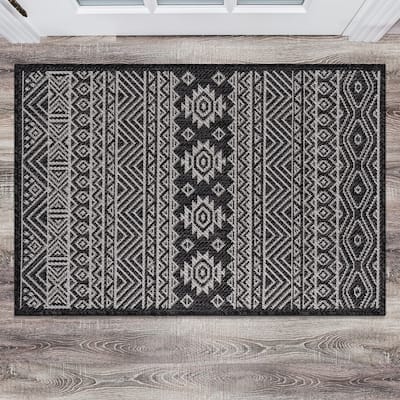 World Rug Gallery Distressed Geometric Bohemian Textured Flat Weave Indoor/Outdoor Area Rug